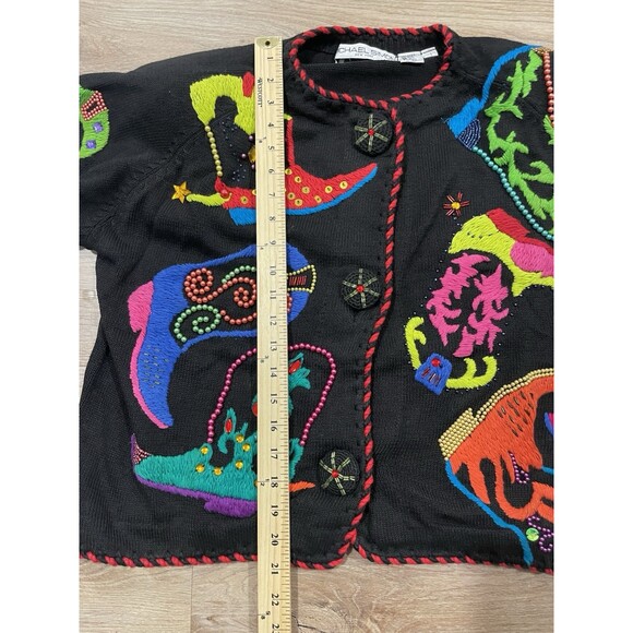 Michael Simon Western Cowboy Boots Ugly Sweater Neon Pop Art Sz 1 Sm/Med Vintage - Picture 5 of 7